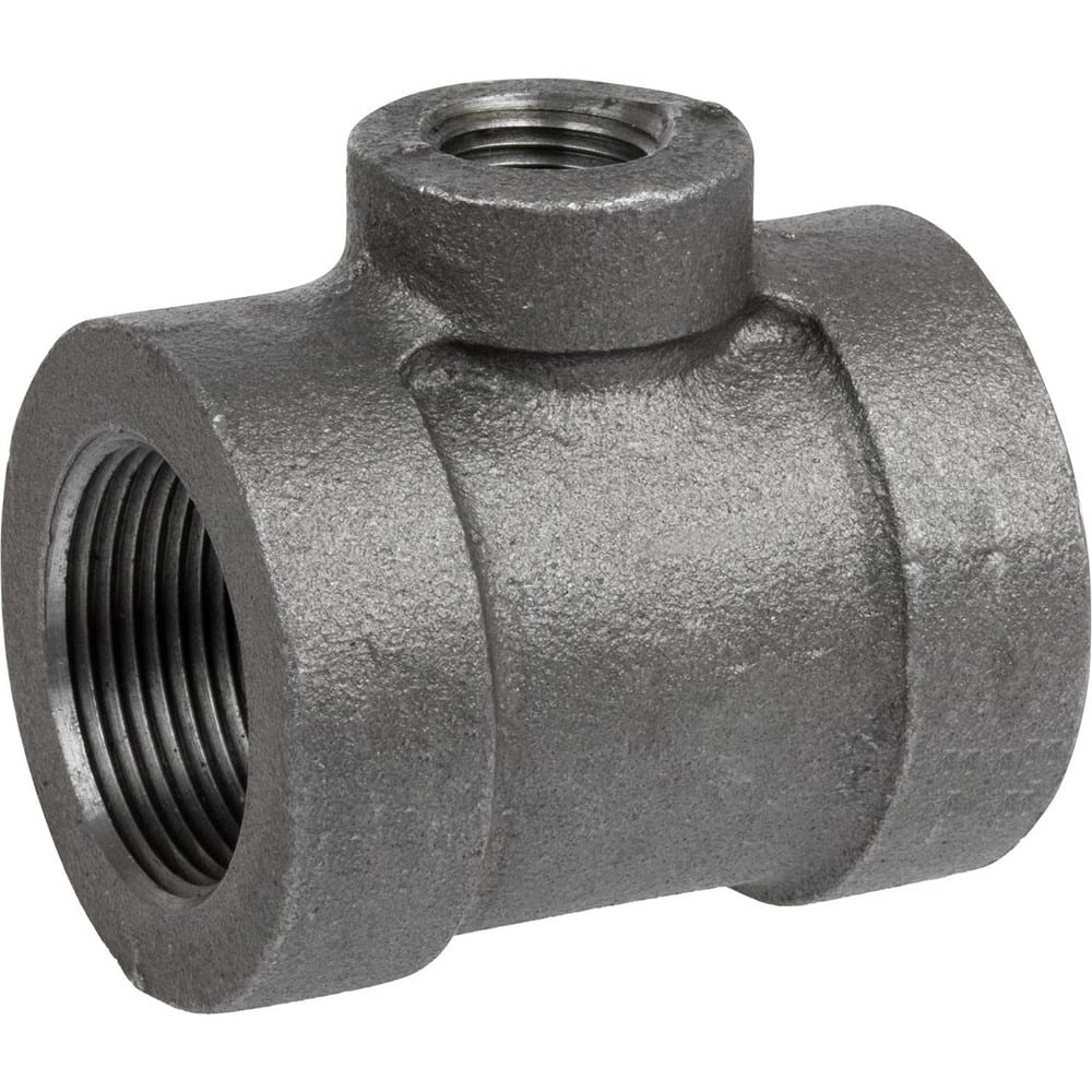 Black Pipe Fittings; Fitting Type: Reducing Branch Tee; Fitting Size: 1-1/2″ x 1/2″; Material: Malleable Iron; Finish: Black; Fitting Shape: Tee; Thread Standard: NPT; Connection Type: Threaded; Lead Free: No; Standards: ™ASME ™B1.2.1; ™ASME ™B16.3; AST