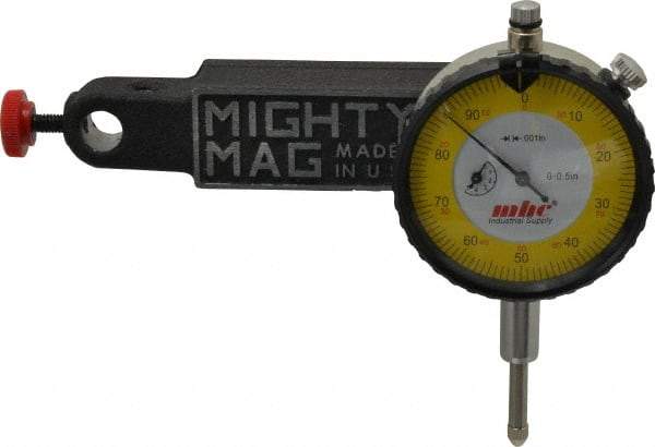 Value Collection - 0.001" Graduation, 0-100 Dial Reading, Dial Indicator & Base Kit - 4-1/2" Base Length x 1" Base Width x 1-1/4" Base Height, 2.2" Dial Diam - Benchmark Tooling