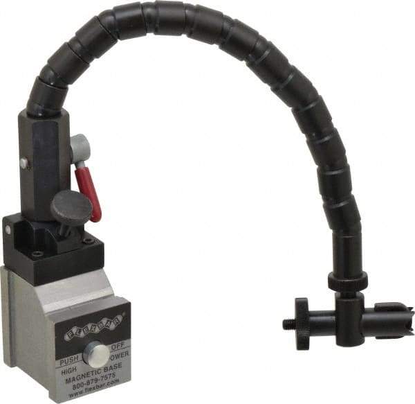Flexbar - 65 Lb Magnetic Force, Fine Adjustment Indicator Positioner & Holder with Base - Flexible Arm, 2" Base Height, 1-5/8" Base Length, 1-7/8" Base Width - Benchmark Tooling