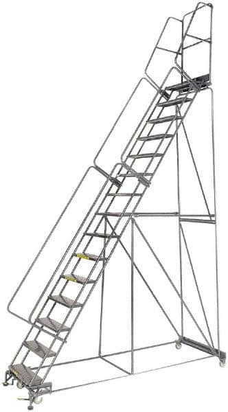 Ballymore - 192" 15 Step Ladder - Lock Step Rolling Safety Ladder, 450 Lb Capacity, 150" Platform Height, 40" Base Width x 106" Depth, Abrasive Mat Tread - Benchmark Tooling