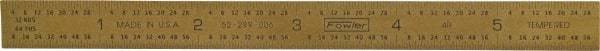 Fowler - 6" Long, 1/64, 1/32, 1/16, 1/8" Graduation, Flexible Steel Rule - 4R Graduation Style, 1/2" Wide, Yellow, Titanium Finish - Benchmark Tooling