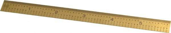 Fowler - 6" Long, 1/100, 1/64, 1/32, 1/10" Graduation, Flexible Steel Rule - 5R Graduation Style, 3/4" Wide, Yellow, Titanium Finish - Benchmark Tooling