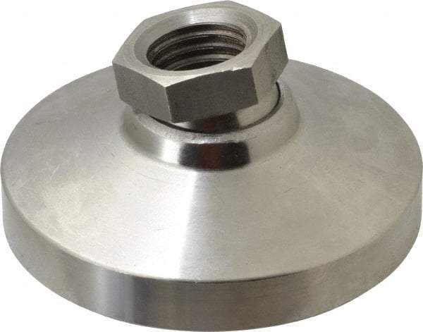 Gibraltar - 3357 kg Capacity, M20 Thread, 38mm OAL, Steel Stud, Tapped Pivotal Socket Mount Leveling Pad - 76mm Base Diam, Stainless Steel Pad, 27mm Hex - Benchmark Tooling