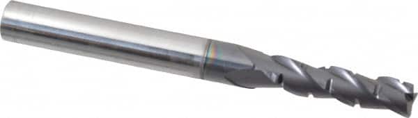 ProMax - 7/32" Diam, 3/4" LOC, 3 Flute Solid Carbide Roughing & Finishing Corner Radius End Mill - AlTiN Finish, 2-1/2" OAL, 1/4" Shank Diam, Straight Shank, 35° Helix, Centercutting, Regular Length - Benchmark Tooling