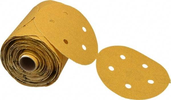 Norton - 5" Diam, 80 Grit Aluminum Oxide Adhesive PSA Disc - Coarse Grade, Gold, C Weighted Backing, Flexible - Benchmark Tooling