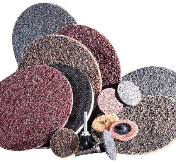 Norton - 8" Medium Grade Aluminum Oxide Deburring Disc - 1/2" Center Hole, Arbor Connection, 3,000 Max RPM - Benchmark Tooling