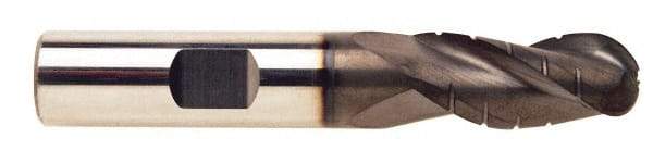 ProMax - 1" Diam, 1-3/4" LOC, 3 Flute Solid Carbide Roughing & Finishing Ball End Mill - AlTiN Finish, 4" OAL, 1" Shank Diam, Weldon Shank, 35° Helix, Centercutting, Regular Length - Benchmark Tooling