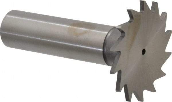 Made in USA - 1-1/4" Diam x 1/16" Face Width, High Speed Steel, 18 Teeth, Shank Connection Woodruff Keyseat Cutter - Uncoated, 2-3/16" OAL x 1/2" Shank, Straight Teeth - Benchmark Tooling