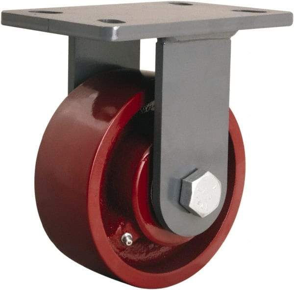 Hamilton - 6" Diam x 2-1/2" Wide x 7-3/4" OAH Top Plate Mount Rigid Caster - Cast Iron, 2,200 Lb Capacity, Straight Roller Bearing, 5 x 7" Plate - Benchmark Tooling