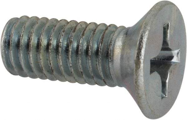 Value Collection - M6x1.00 Metric Coarse, 16mm OAL Phillips Drive Machine Screw - Flat Head, Grade 4.8 Steel, Zinc-Plated Finish, Without Washer - Benchmark Tooling