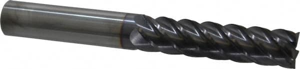 Niagara Cutter - 5/8", 2-1/2" LOC, 5/8" Shank Diam, 5" OAL, 5 Flute, Solid Carbide Square End Mill - Single End, TiAlN Finish, Spiral Flute, 45° Helix, Centercutting, Right Hand Cut, Right Hand Flute, Series S545 - Benchmark Tooling