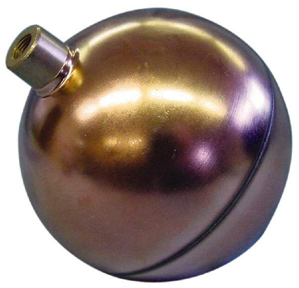 Made in USA - 4" Diam, Spherical, Round Spud Connection, Metal Float - 1/8 NPT Thread, Copper, 25 Max psi, 23 Gauge - Benchmark Tooling