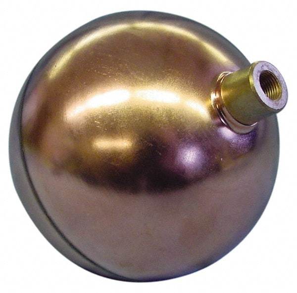 Made in USA - 4-1/2" Diam, Spherical, Round Spud Connection, Metal Float - 1/8 NPT Thread, Copper, 25 Max psi, 22 Gauge - Benchmark Tooling