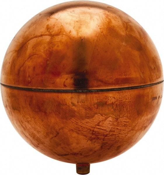 Made in USA - 4" Diam, Spherical, Round Spud Connection, Metal Float - 1/4-20 Thread, Copper, 25 Max psi, 23 Gauge - Benchmark Tooling
