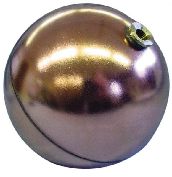 Made in USA - 6" Diam, Spherical, Hex Spud Connection, Metal Float - 1/4 NPT Thread, Copper, 25 Max psi, 23 Gauge - Benchmark Tooling