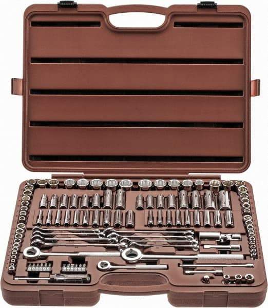 Paramount - 116 Piece 1/4, 3/8 & 1/2" Drive Standard Deep Socket Set - 6, 8 & 12 Points, 5/32 to 1/2", 4 to 13mm, Inch/Metric Measurement Standard - Benchmark Tooling