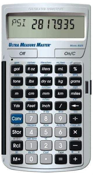 Calculated Industries - 11-Digit LCD (7 Normal & 4 Fractions) 400 Function Handheld Calculator - 0.73" x 2.56" (19.00mm x 65.0mm) Display Size, Silver, CR-2016 Powered, 7" Long x 5" Wide x 1" High - Benchmark Tooling