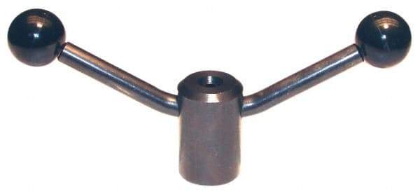 Morton Machine Works - 2 Offset Arms, 5/8-11" Hole, Black Oxide, Tapped Clamping Handle - 1/2" Arm Diam, 1-3/8" Hub Diam, 1-3/8" Ball Diam - Benchmark Tooling