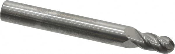 Accupro - 13/64" Diam, 3/8" LOC, 4 Flute Solid Carbide Ball End Mill - Uncoated, Single End, 2" OAL, 1/4" Shank Diam, Spiral Flute - Benchmark Tooling