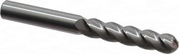 Accupro - 7/16" Diam, 2" LOC, 4 Flute Solid Carbide Ball End Mill - Uncoated, Single End, 4" OAL, 7/16" Shank Diam, Spiral Flute - Benchmark Tooling