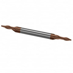 Accupro - 1/16", 1/8" LOC, 1/8" Shank Diam, 1-1/2" OAL, 2 Flute, Solid Carbide Square End Mill - Double End, TiCN Finish, Spiral Flute, 30° Helix, Centercutting, Right Hand Cut, Right Hand Flute - Benchmark Tooling