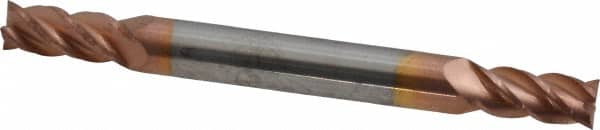 Accupro - 7/32", 7/16" LOC, 1/4" Shank Diam, 2-1/2" OAL, 4 Flute, Solid Carbide Square End Mill - Double End, TiCN Finish, Spiral Flute, 40° Helix, Centercutting, Right Hand Cut, Right Hand Flute - Benchmark Tooling