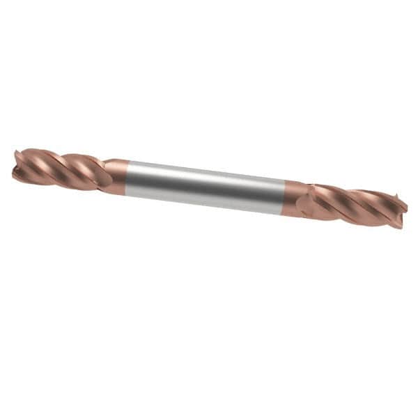 Accupro - 15/64", 1/2" LOC, 1/4" Shank Diam, 2-1/2" OAL, 4 Flute, Solid Carbide Square End Mill - Double End, TiCN Finish, Spiral Flute, 40° Helix, Centercutting, Right Hand Cut, Right Hand Flute - Benchmark Tooling