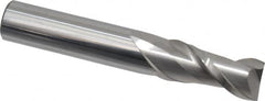 Accupro - 9/16", 1-1/4" LOC, 9/16" Shank Diam, 3-1/2" OAL, 2 Flute, Solid Carbide Square End Mill - Single End, Uncoated, Spiral Flute, 40° Helix, Centercutting, Right Hand Cut, Right Hand Flute - Benchmark Tooling