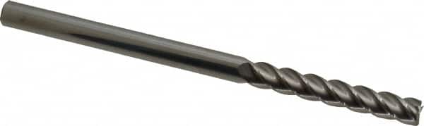 Accupro - 1/4", 1-1/2" LOC, 1/4" Shank Diam, 4" OAL, 4 Flute, Solid Carbide Square End Mill - Single End, Uncoated, Spiral Flute, 40° Helix, Centercutting, Right Hand Cut, Right Hand Flute - Benchmark Tooling