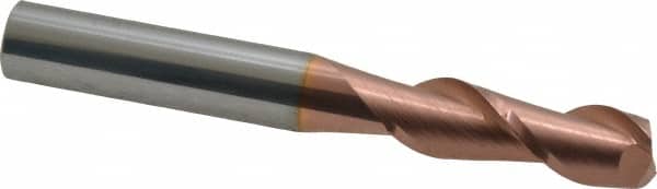 Accupro - 3/8", 1-1/8" LOC, 3/8" Shank Diam, 3" OAL, 2 Flute, Solid Carbide Square End Mill - Single End, TiCN Finish, Spiral Flute, 40° Helix, Centercutting, Right Hand Cut, Right Hand Flute - Benchmark Tooling