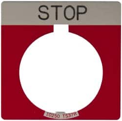 Eaton Cutler-Hammer - Square, Legend Plate - Stop - Red Background, 30-1/2mm Hole Diameter - Benchmark Tooling