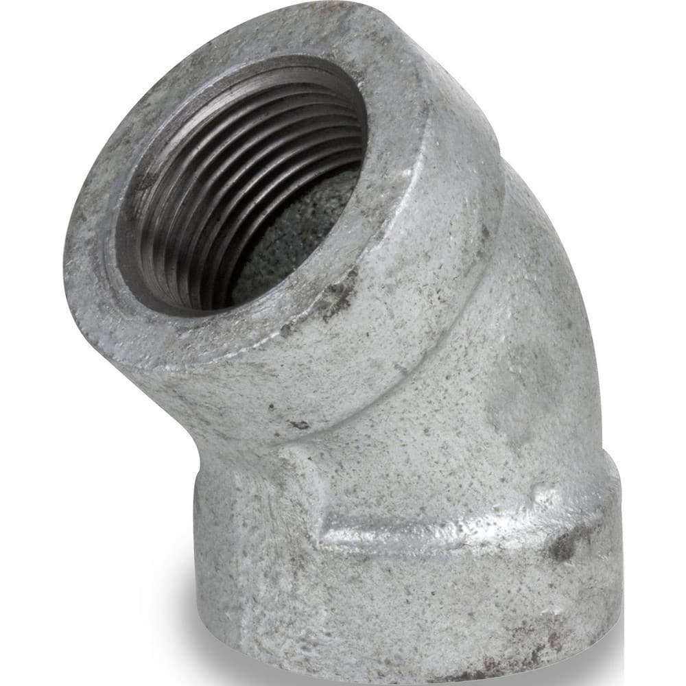 Galvanized Pipe Fittings; Material: Galvanized Malleable Iron; Fitting Shape: 45 ™ Elbow; Thread Standard: NPT; End Connection: Threaded; Class: 300; Lead Free: Yes; Standards: ™ASTM ™A153; ™ASTM ™A197; ™ASME ™B16.3; ™ASME ™B1.20.1