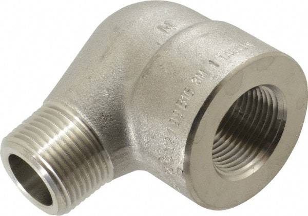 Merit Brass - 1" Grade 304/304L Stainless Steel Pipe 90° Street Elbow - FNPT x MNPT End Connections, 3,000 psi - Benchmark Tooling