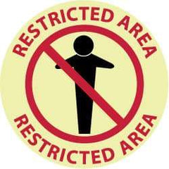 NMC - Restricted Area, Anti-Skid Pressure-Sensitive Vinyl Floor Sign - Round, Black & Red on White, Adhesive Backed, For Security & Admittance - Benchmark Tooling