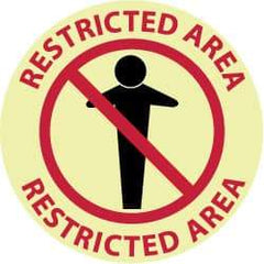 NMC - Restricted Area - Restricted Area, Anti-Skid Polyester Floor Sign - Round, Red & Black on Yellow (Glow), Adhesive Backed, For Security & Admittance - Benchmark Tooling