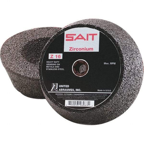 Sait - 6" Diam x 2" Thick, R Hardness, 16 Grit Surface Grinding Wheel - Zirconia Alumina, Type 11, Very Coarse Grade, 6,050 Max RPM, Resinoid Bond - Benchmark Tooling