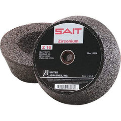 Sait - 6" Diam x 2" Thick, R Hardness, 16 Grit Surface Grinding Wheel - Zirconia Alumina, Type 11, Very Coarse Grade, 6,050 Max RPM, Resinoid Bond - Benchmark Tooling