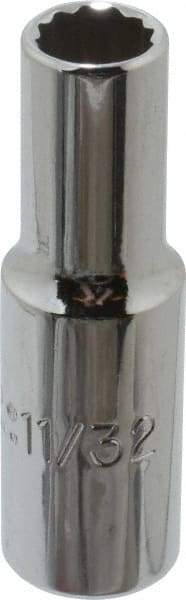 Proto - 11/32", 3/8" Drive, Deep Hand Socket - 12 Points, 2-1/8" OAL, Alloy Steel, Chrome Finish - Benchmark Tooling