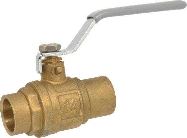 Value Collection - 3/4" Pipe, Full Port, Brass Standard Ball Valve - Inline - One Way Flow, Soldered x Soldered Ends, Lever Handle, 500 WOG - Benchmark Tooling