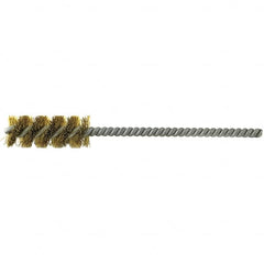 Brush Research Mfg. - 15/32" Diam Helical Brass Tube Brush - Single Spiral, 0.005" Filament Diam, 1-1/4" Brush Length, 4-1/2" OAL, 0.168" Diam Galvanized Steel Shank - Benchmark Tooling