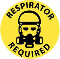 NMC - Respirator Required, Anti-Skid Pressure-Sensitive Vinyl Floor Sign - Round, Black on Yellow, Adhesive Backed, For Accident Prevention - Benchmark Tooling