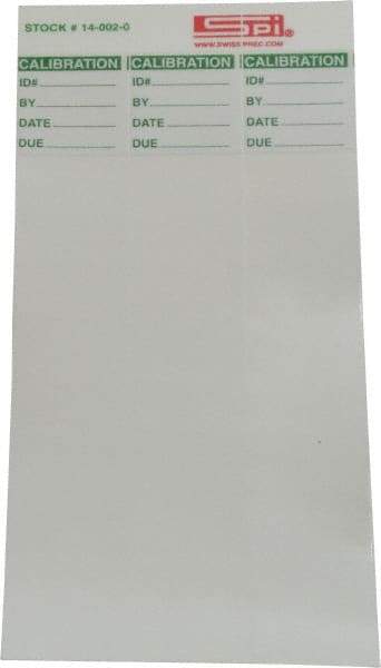 SPI - Calibration Label - Legend: Calibration, English, Green & White, 6" Long x 1" High, No Coating - Benchmark Tooling