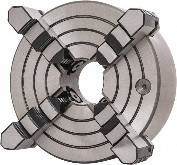 Interstate - 4 Jaws, 8" Diam, Independent Manual Lathe Chuck - D1-5 Mount Spindle, Reversible, 2.165" Through Hole Diam, Cast Iron - Benchmark Tooling