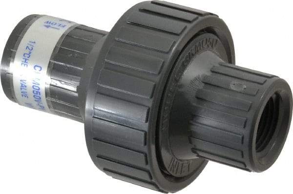 Plast-O-Matic - 1/2" PVC Check Valve - Inline, FNPT x FNPT, 150 WOG - Benchmark Tooling