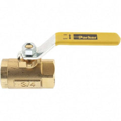 Parker - 3/4" Pipe, Female Port, Brass Standard Ball Valve - Inline - One Way Flow, FNPT x FNPT Ends, Lever Handle, 600 WOG, 150 WSP - Benchmark Tooling