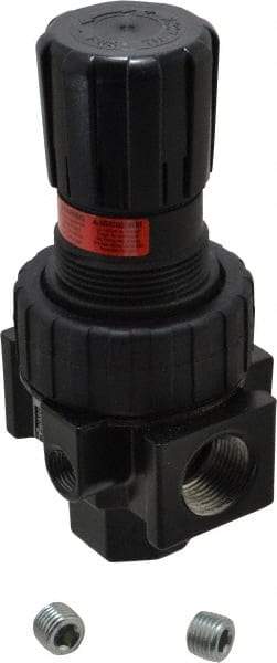 Parker - 3/4 NPT Port, 90 CFM, Zinc Standard Regulator - 2 to 125 psi Range, 250 Max psi Supply Pressure, 1/4" Gauge Port Thread, 3-1/4" Wide x 6.4" High - Benchmark Tooling