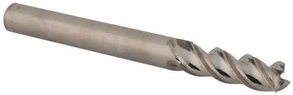 Niagara Cutter - 1/4", 3/4" LOC, 1/4" Shank Diam, 2-1/2" OAL, 3 Flute, Solid Carbide Square End Mill - Single End, Uncoated, Spiral Flute, 45° Helix, Centercutting, Right Hand Cut, Right Hand Flute, Series A345 - Benchmark Tooling