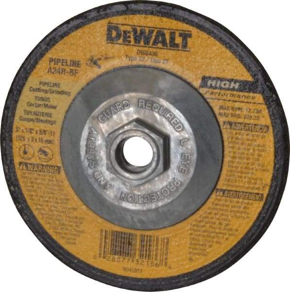 DeWALT - 24 Grit, 5" Wheel Diam, 1/8" Wheel Thickness, Type 27 Depressed Center Wheel - Aluminum Oxide, R Hardness, 12,200 Max RPM, Compatible with Angle Grinder - Benchmark Tooling