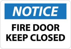 NMC - Notice - Fire Door - Keep Closed, Plastic Fire and Exit Sign - 14" Wide x 10" High - Benchmark Tooling