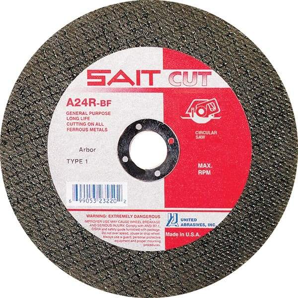 Sait - 7" 24 Grit Aluminum Oxide Cutoff Wheel - 3/32" Thick, 5/8" Arbor, 8,500 Max RPM, Use with Circular Saws - Benchmark Tooling
